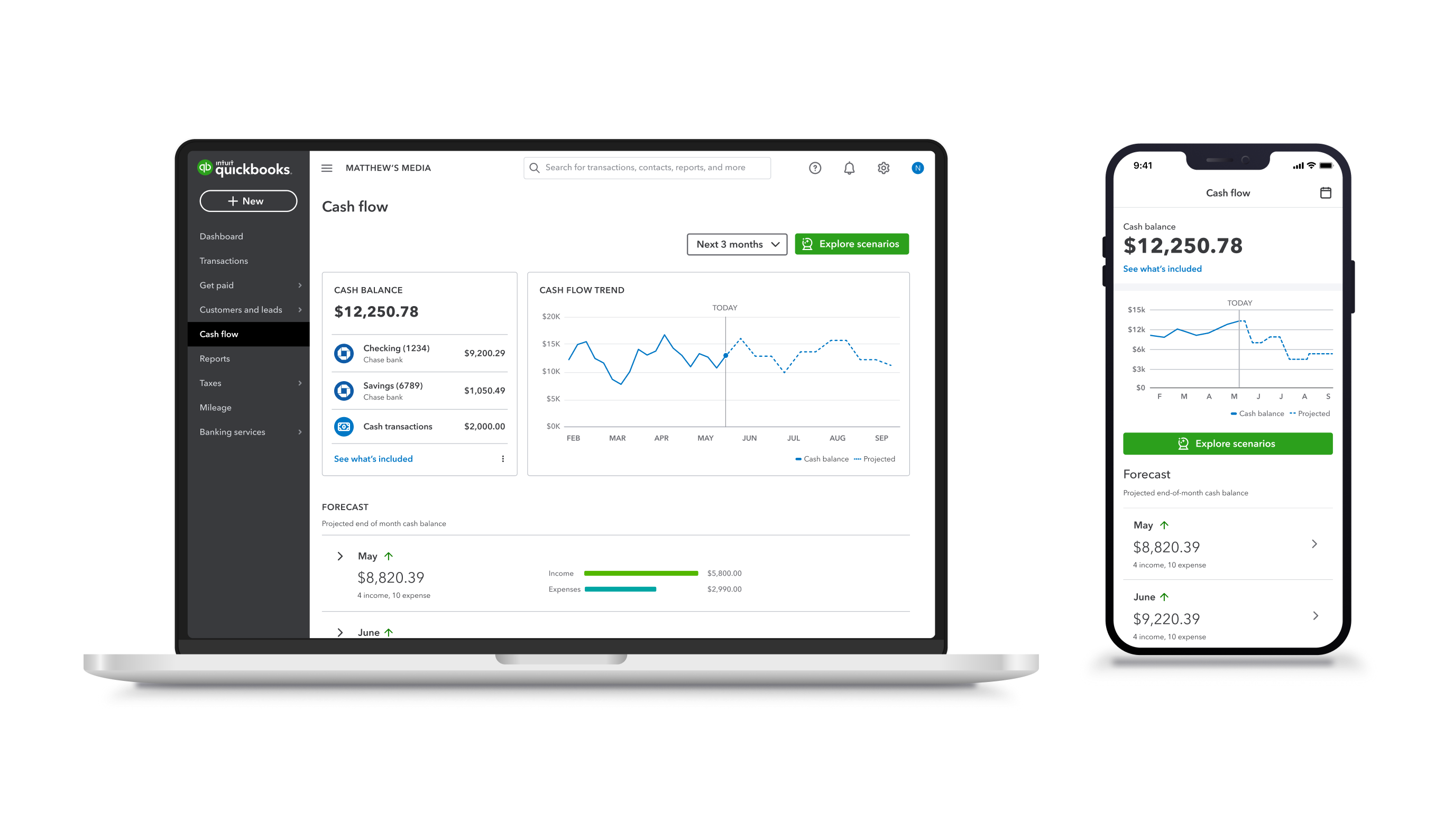 QuickBooks Solopreneur dashboard and mobile app screens